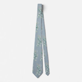 Corbata Watercolor Eucalyptus Green Pattern Floral Blue
