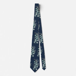 Corbata Watercolor Eucalyptus Greenery Pattern Navy Blue