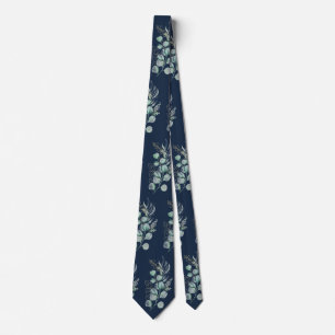 Corbata Watercolor Eucalyptus Greenery Pattern Navy Blue