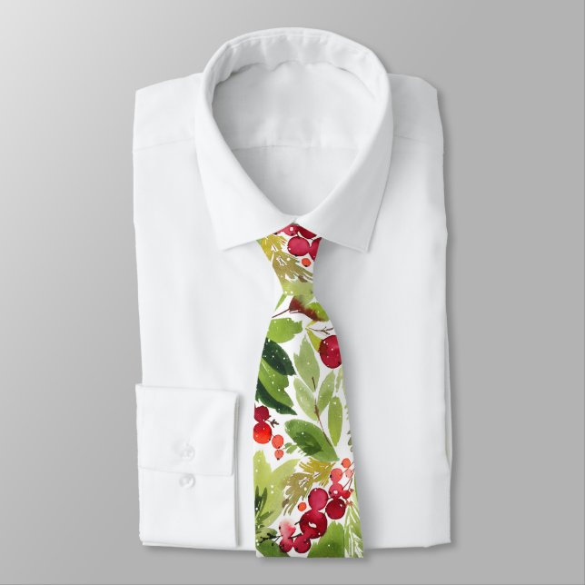 Corbata Watercolor Holly Berry Navidades Necesario (Atado)