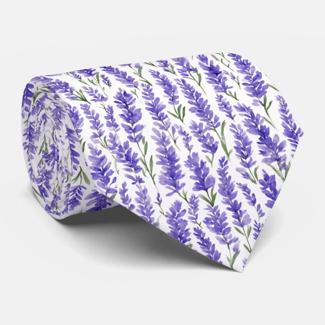 Corbata Watercolor Lavender Flowers Pattern (Enrollado)