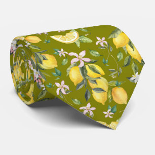 Corbata Watercolor Lemon Pattern Olive Green Fruto