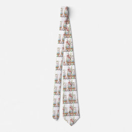 Corbata Watercolor Lily y Huevos Pastel con conejo en cest