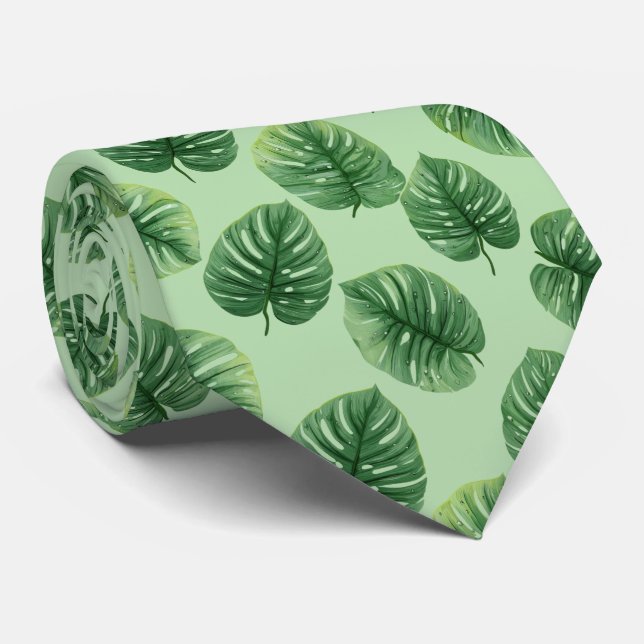 Corbata Watercolor Monstera Leaf Pattern (Enrollado)