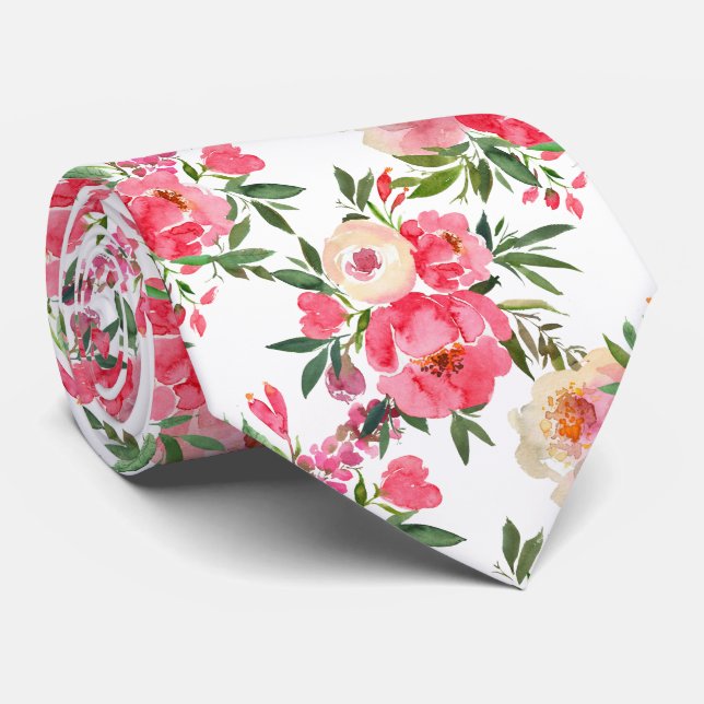 Corbata Watercolor Peonies Verano Floral (Enrollado)