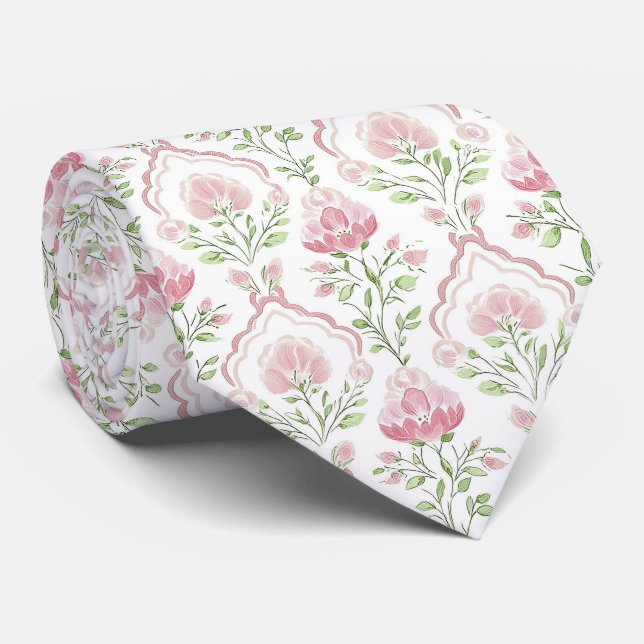 Corbata Watercolor pink flowers neck tie (Enrollado)