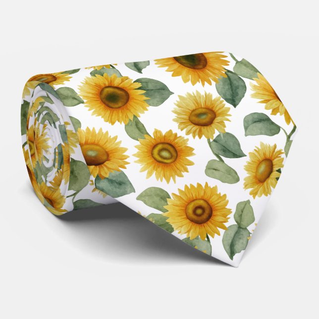 Corbata Watercolor Sunflower Floral Pattern (Enrollado)