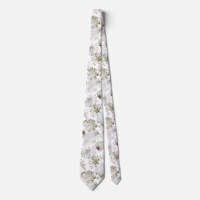 Corbata Watercolor Tropical Leaves Boda Blanco (Anverso)