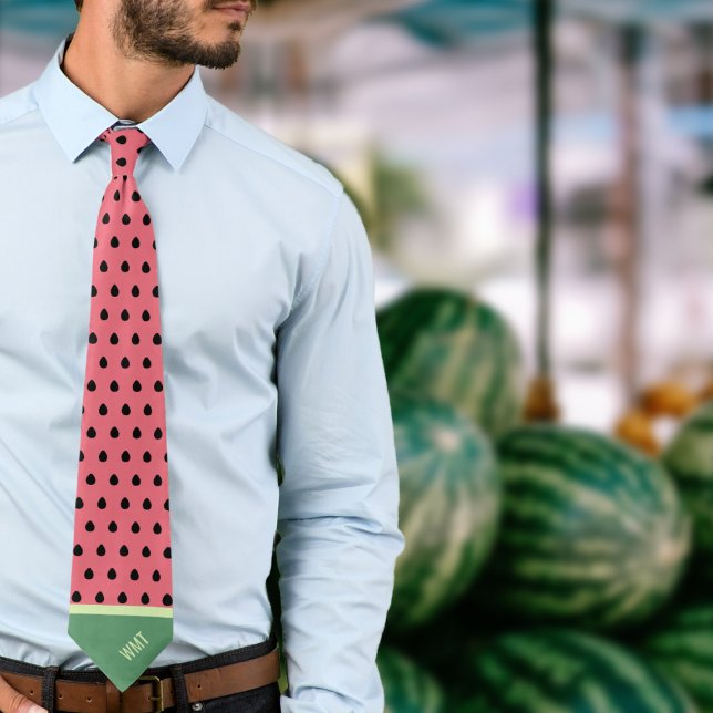 Corbata Watermelon Monogram Funny Fruit Slice Polkadot (Watermelon Tie! 🍉🍉Add your initials )