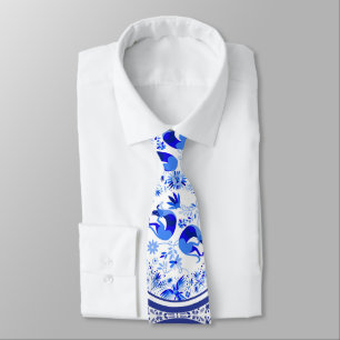 Corbata Weimaraners, conejos y pájaros Otomi azul y blanco