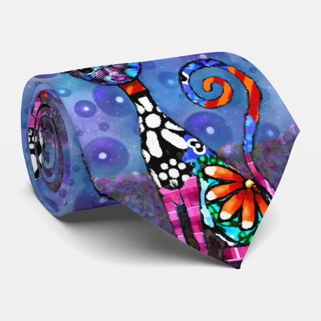 Corbata Whimsical Big-Eyed Funky Abstract Kitty Cat (Enrollado)