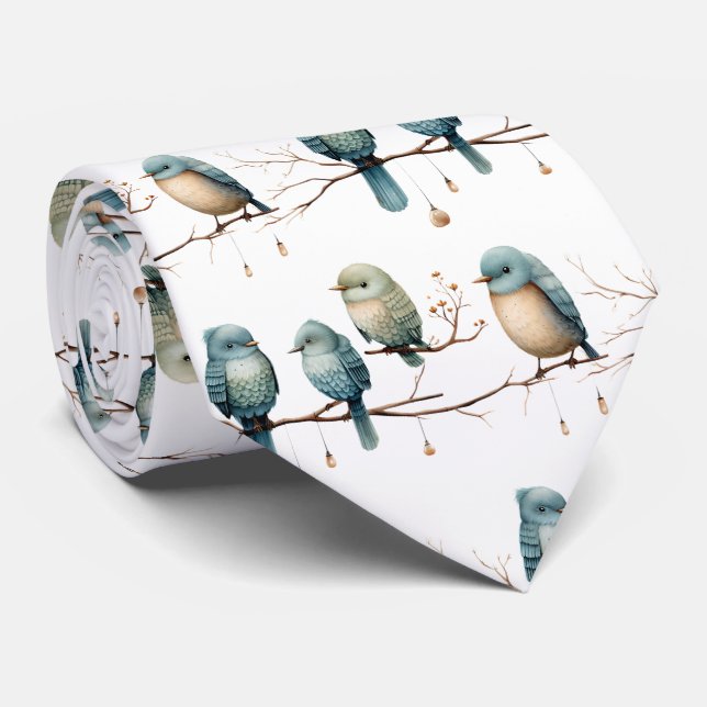 Corbata Whimsical Birds on Branches Timeless Elegance (Enrollado)