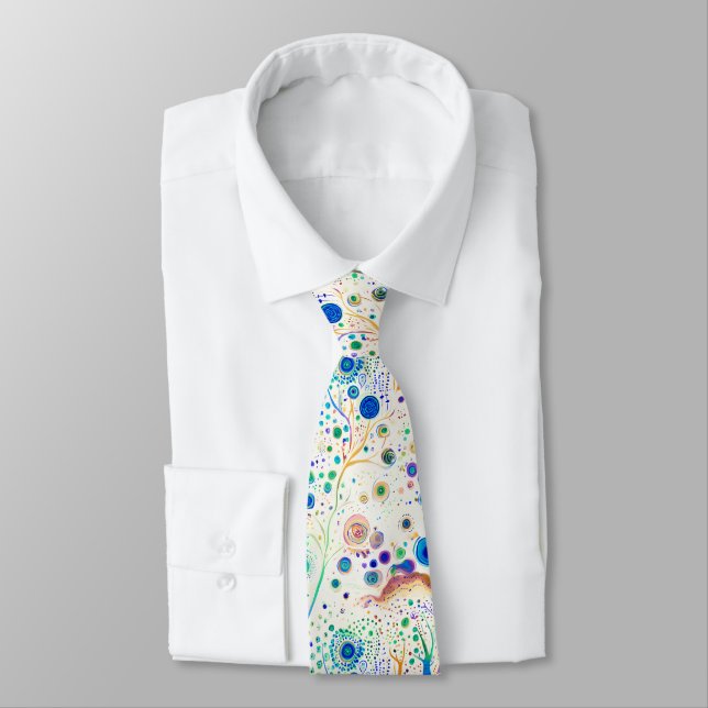 Corbata Whimsical Bright Colorful Trees White (Atado)
