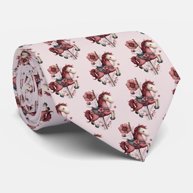 Corbata Whimsical Carousel Horse Image Pattern (Enrollado)