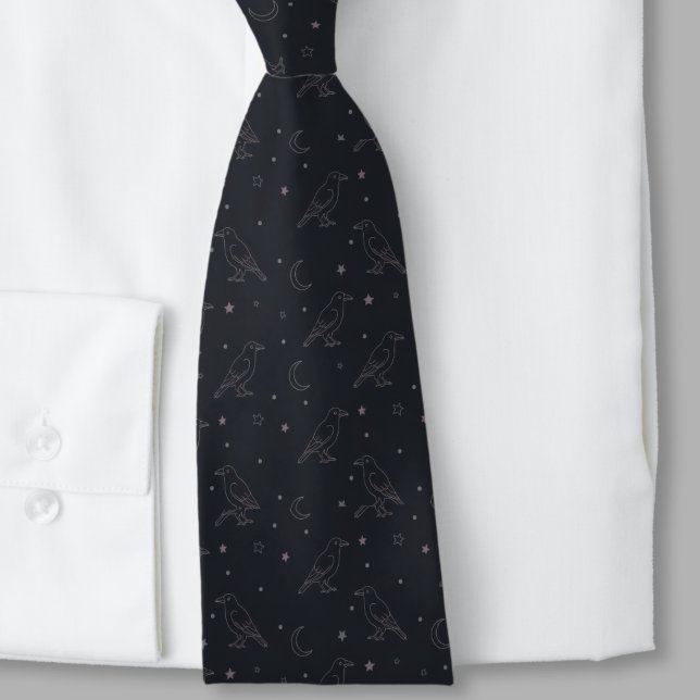 Corbata Whimsigoth Necktie – Celestial Raven Pattern (Whimsigoth raven necktie)