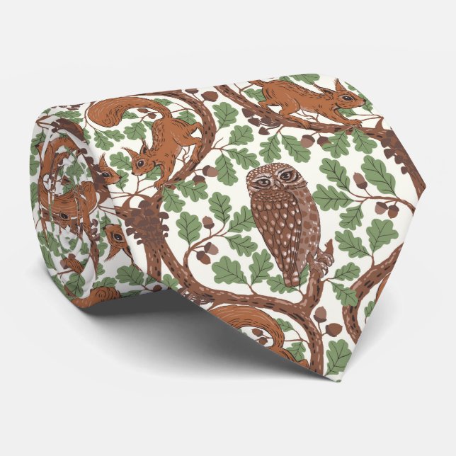 Corbata Whispers/Owls y Squirrels en roble/mo (Enrollado)