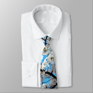 Corbata White Cherry Blossom Flowers Neck Tie