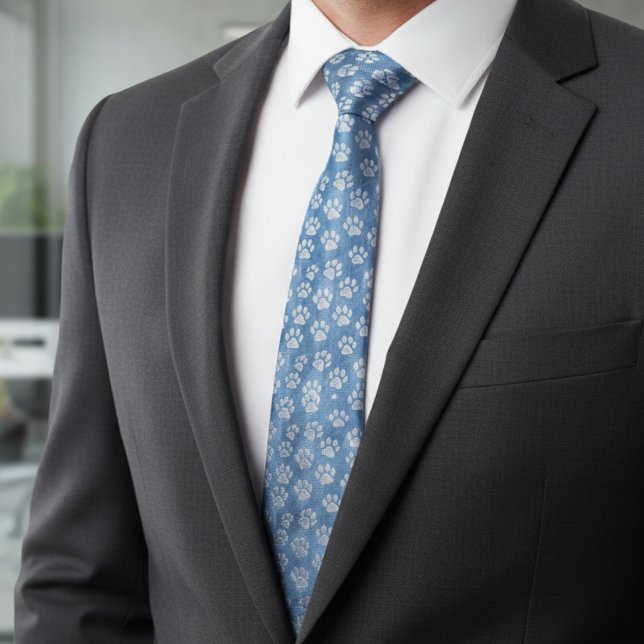 Corbata White Paw Prints on Blue – Rustic Pet Lover  (Subido por el creador)