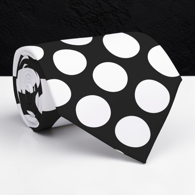 Corbata White Polka Dots on Black Custom Necktie (Subido por el creador)