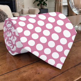 Corbata White Polka Dots on Dusty Pink Custom Necktie
