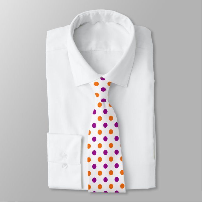 Corbata White Purple Orange Polka Dots Pattern (Atado)