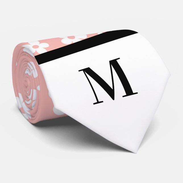 Corbata White & Salmon Daisies Cuello Monogramado (Enrollado)