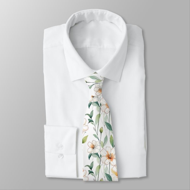 Corbata White Spring Flowers Floral Pattern (Atado)