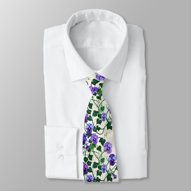 Corbata Wild Violets & Ivy Seamless Botanical Pattern (Atado)