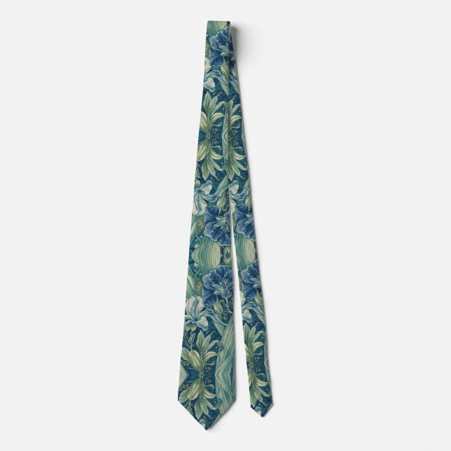 Corbata William Morris Blue Iris vintage floral pattern (Anverso)