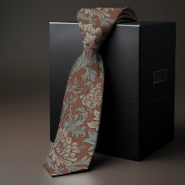 Corbata William Morris Chrysanthemum Pattern Verde azulada