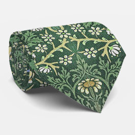 Corbata William Morris Green Floral Vintage White Daisies 