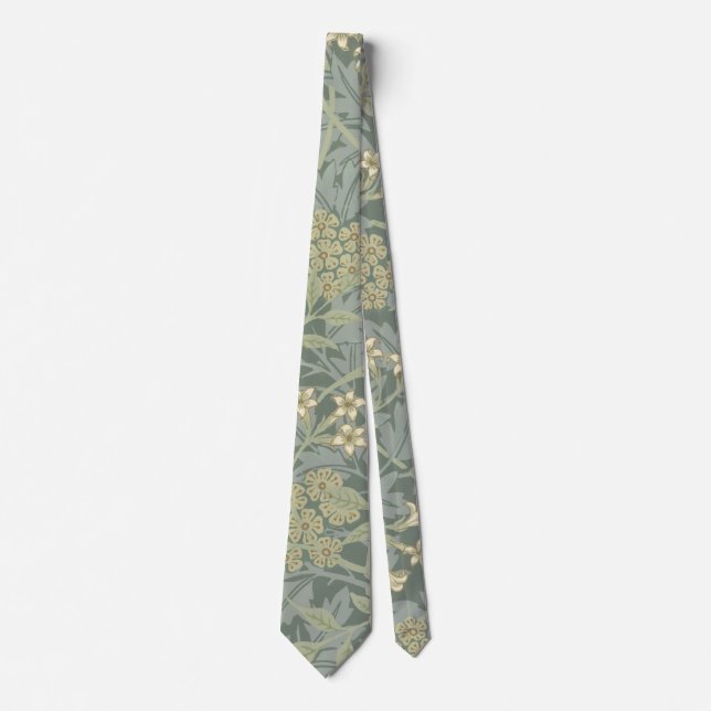 Corbata William Morris Jasmine Azul Arte Botánico Verde (Anverso)