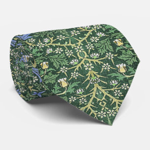 Corbata William Morris Verde Floral Vintage Margaritas Bla