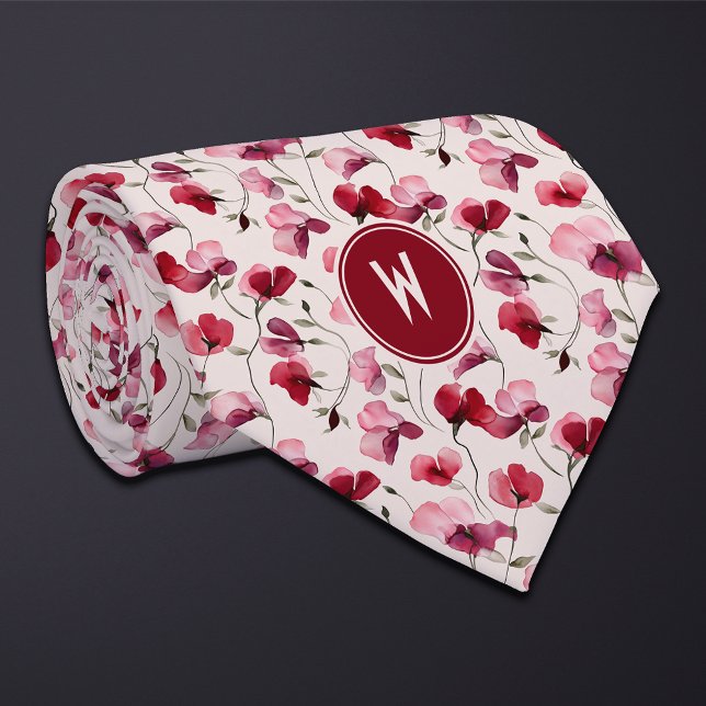 Corbata Wine Red Sweet Peas Floral (Subido por el creador)