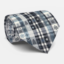 Corbata Winter Tartan with Christmas Tree Black White