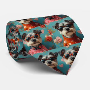 Corbata Wire Fox Terrier con rosas del corazón Día de San 