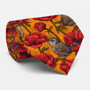 Corbata Wrens in a red anemone garden