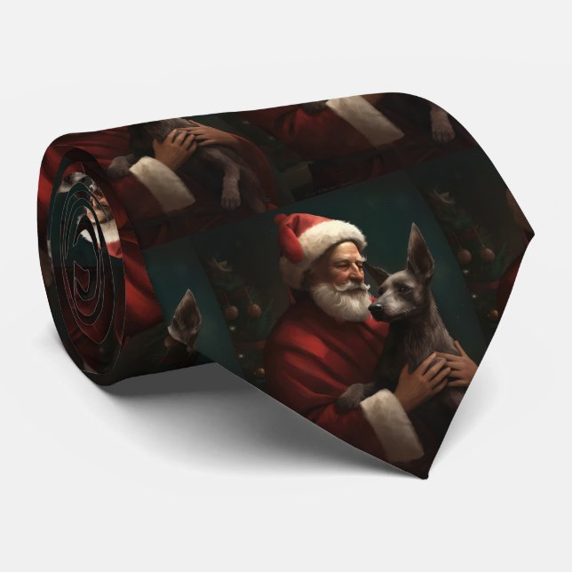 Corbata Xoloitzcuintli con Santa Claus Navideño Festivo (Enrollado)