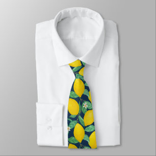 Corbata Yellow Green Navy Blue Lemon Pattern