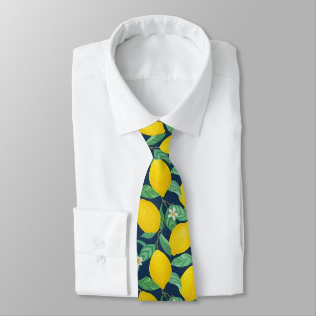 Corbata Yellow Green Navy Blue Lemon Pattern  (Atado)