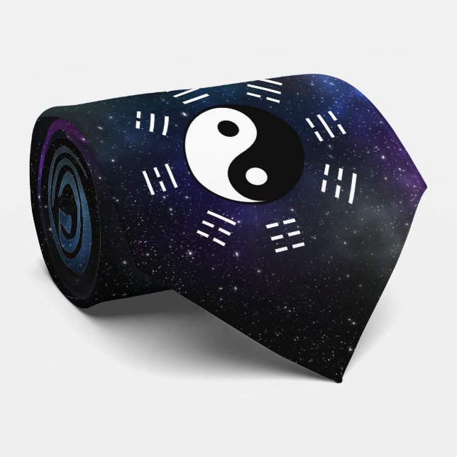 Corbata Yin Yang con Bagua Trigram Símbolos I-Ching (Enrollado)