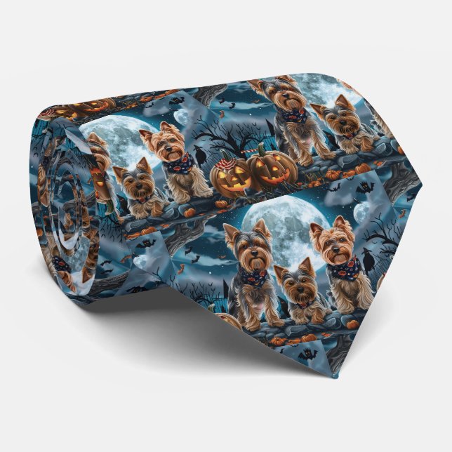 Corbata Yorkshire Terrier Halloween Espeluznante (Enrollado)