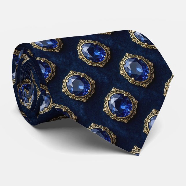 Corbata Zafiros Falsos con Ajuste de Oro Antiguo Azul (Enrollado)