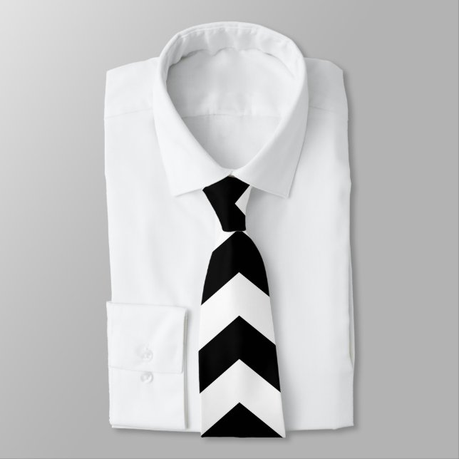 Corbata Zigzag Chevron Blanco Y Negro (Atado)
