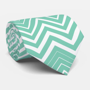 Corbata Zigzag Chevron Blanco Y Verde-Mint
