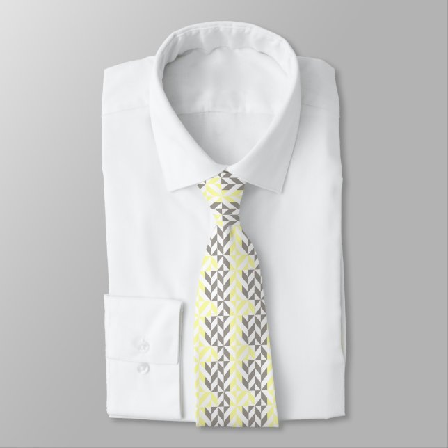 Corbata ZigZag geométrico amarillo y plateado (Atado)