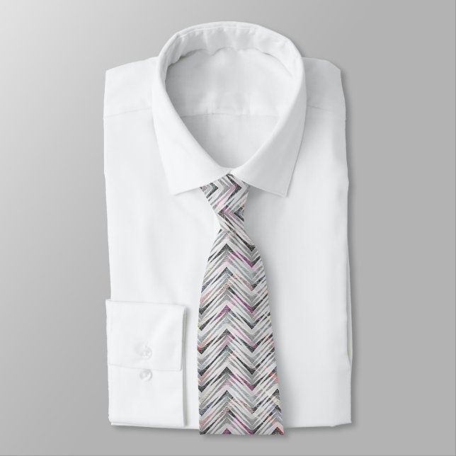 Corbata Zigzag, geométrico, gris, lilac, rosa, negro, tira (Atado)