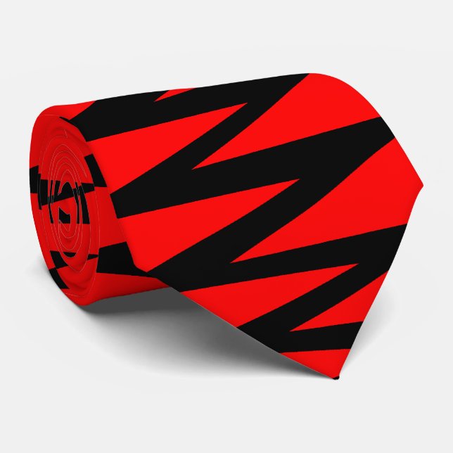 Corbata Zigzag - Negro sobre rojo (Enrollado)