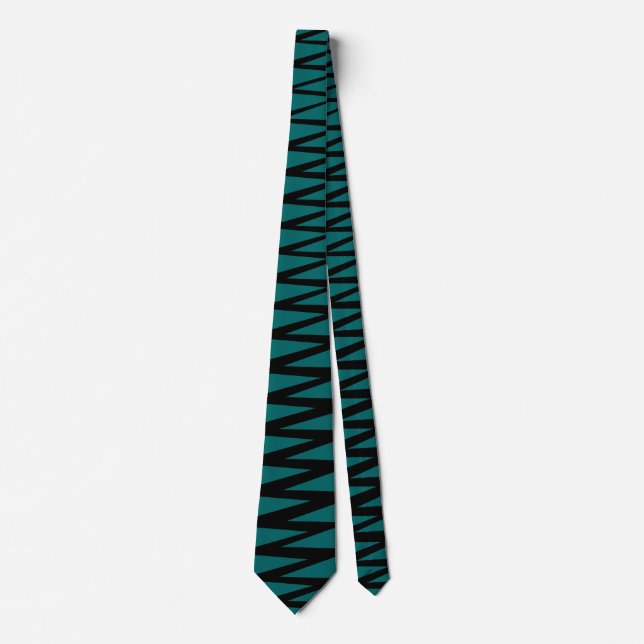 Corbata Zigzag - Negro sobre Verde azulada 006666 (Anverso)