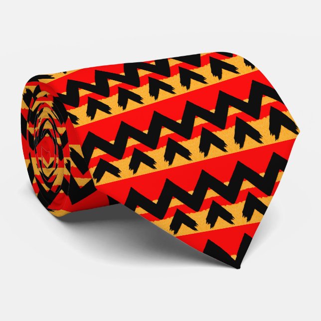 Corbata Zigzag Stripe Red Black Gold Pattern (Enrollado)